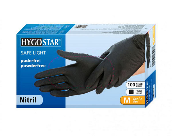 HYGOSTAR SAFE LIGHT Einweghandschuhe – Nitril, Schwarz, Puderfrei, Unsteril