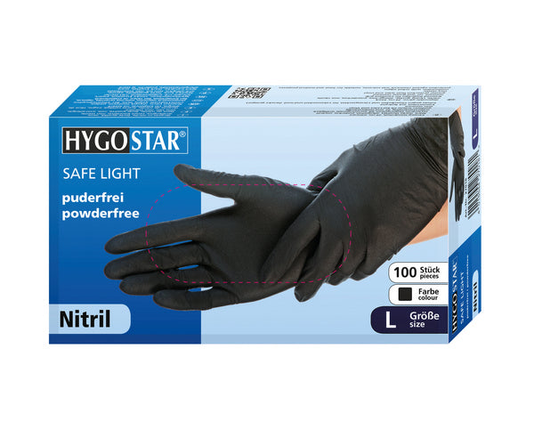 HYGOSTAR SAFE LIGHT Einweghandschuhe – Nitril, Schwarz, Puderfrei, Unsteril