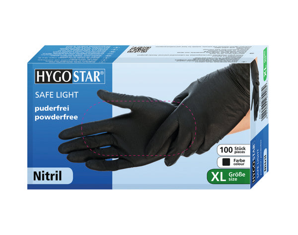 HYGOSTAR SAFE LIGHT Einweghandschuhe – Nitril, Schwarz, Puderfrei, Unsteril